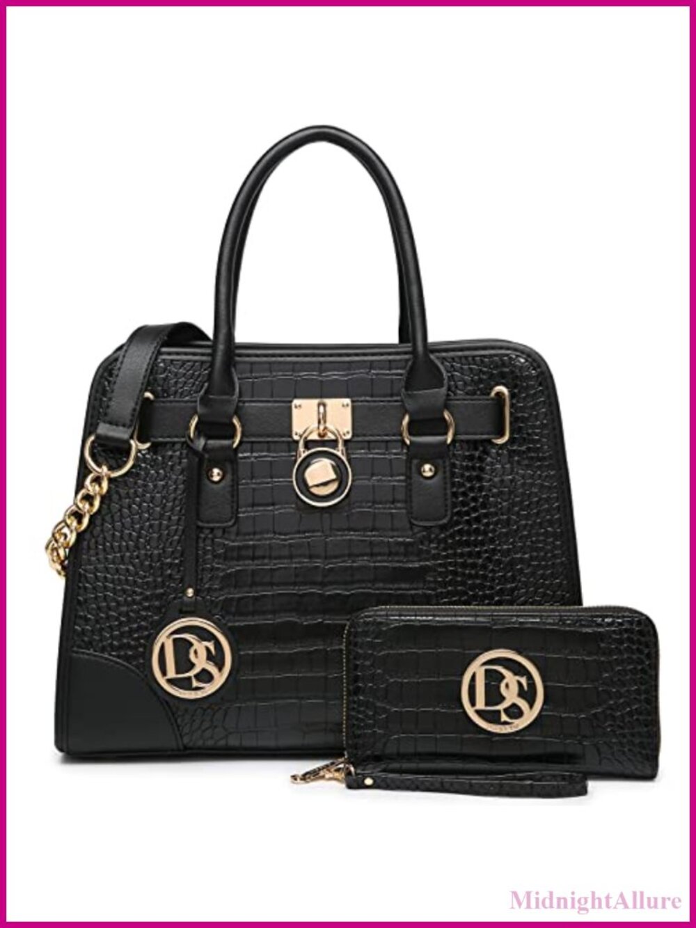 Vegan Leather Satchel Handbag Set 2pc Top Handle Work Bag